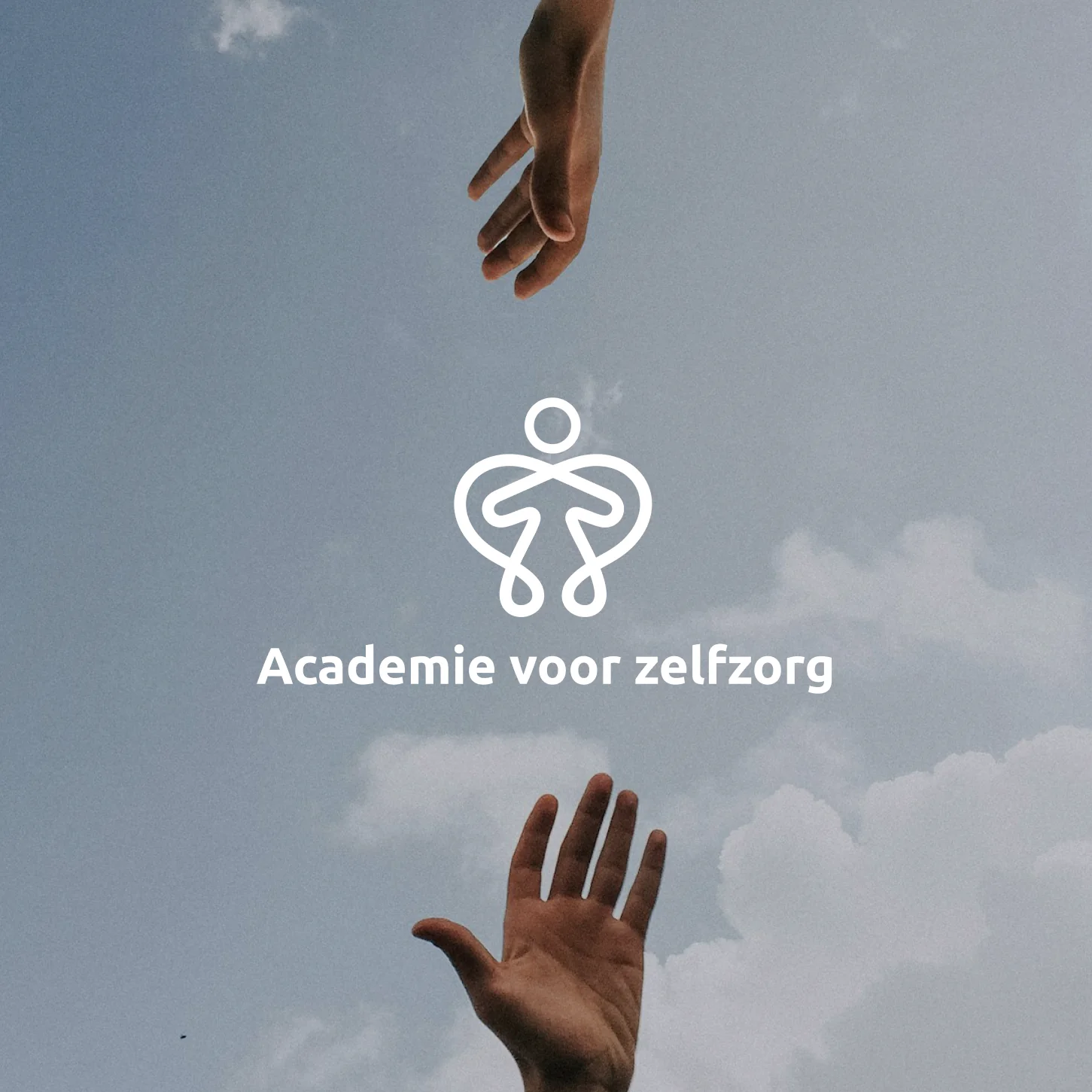 Academie voor Zelfzorg logo over two hands reaching towards each other